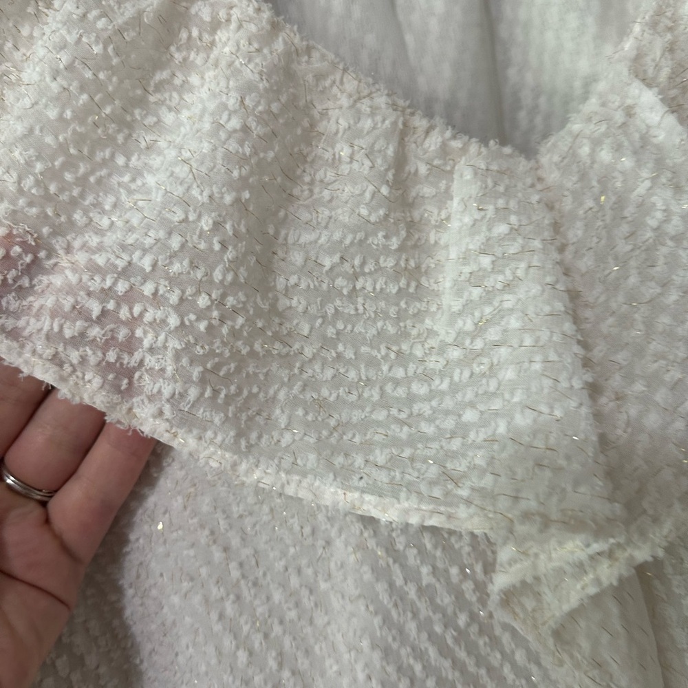 LOFT Textured Cream Blouse with Ruffle Detail - Picture 3 of 5